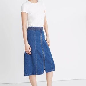 Madewell Rigid Denim Zip Midi Skirt in Farley Wash Blue Denim Skirt 28